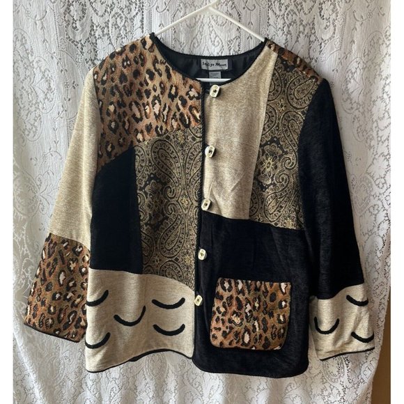 Vintage Indigo Moon Patchwork Animal Print Jacket Blazer Art to Wear Size 1X - Picture 1 of 4